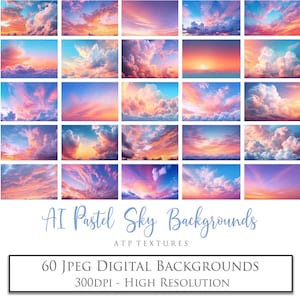 60 fundos digitais de IA, sobreposições de céu e nuvem. Pano de fundo fotográfico, edição de fotos, álbum de recortes rosa pastel suave, Photoshop, texturas ATP