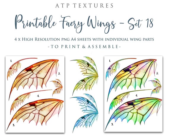 PRINTABLE FAIRY WINGS Set 18 Print Pattern Digital - Etsy