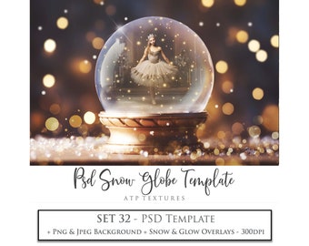 PHOTOSHOP TEMPLATE, Digital Background Snow Globe, Psd Template, No. 32 Png Overlays, Photo Overlay, Christmas Clipart, Scrapbooking, AI Art
