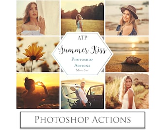 PHOTOSHOP Actions - Ps Atn Action file for Photography. SUMMER KISS. Digital Edit, Graphic assets, Photo Filters, Colour. Atp Textures.