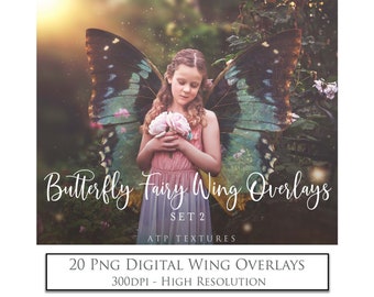 20 OVERLAYS Png BUTTERFLY Fairy WINGS Set 2 / Photography, Digital Overlay, Scrapbooking Clipart Wing, Photoshop, Butterflies