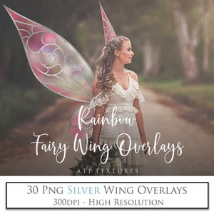 30 Png Overlays, Fairy WINGS - SILVER - Set 1 / Photo Overlay, Clipart Wing, High Resolution, Photoshop Overlays, Digital Overlay