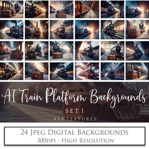 24 Fondos digitales - Ai TRAIN PLATFORM Set 1 - Fondo fotográfico, Escuela de magos, Viejo Mundo, Fantasía, Fondo mágico, Superposiciones de Photoshop