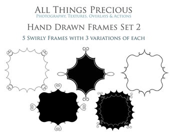 15 Digital CLIPART PNG Frames Set 2 / Hand Drawn Art, Scrapbooking, Card Making,  Photography, Photoshop Overlays