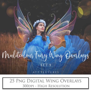 25 Fairy Wing Overlays Multicolour Set 3 / Png Clipart, Wings, High Resolution, Photoshop Overlay, Digital Faery, Fine Art, Fantasy