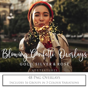 BLOWING CONFETTI Overlays - Gold, Silver and Rose Gold / Photography Background, Photo Overlay, Blowing Glitter Overlay, Png Clipart