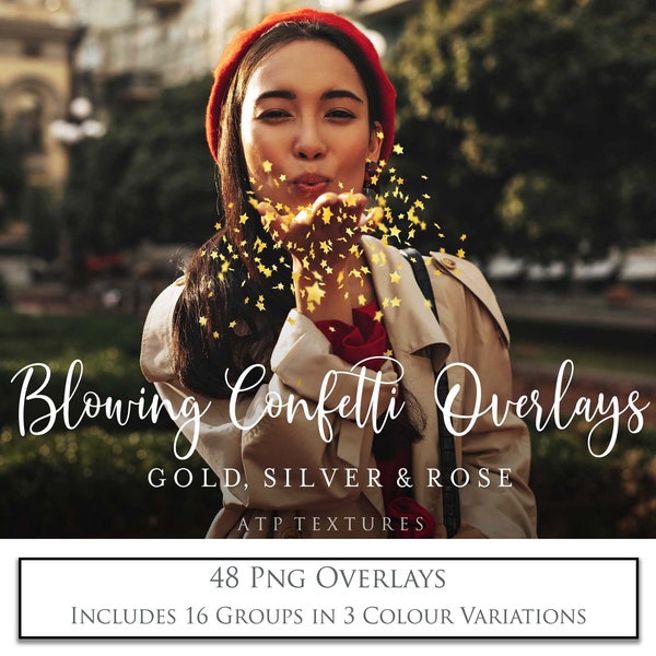 BLOWING CONFETTI Overlays - Gold, Silver and Rose Gold / Photography Background, Photo Overlay, Blowing Glitter Overlay, Png Clipart