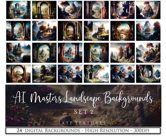 24 Digital Backgrounds - Old Masters Landscape Set 2 - Photo Background
