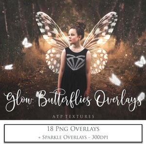 18 DIGITAL OVERLAYS - Png Glow BUTTERFLY Overlays / Edição de fotos, Fantasia, Borboletas brancas, Fotografia, Sobreposição digital, Photoshop