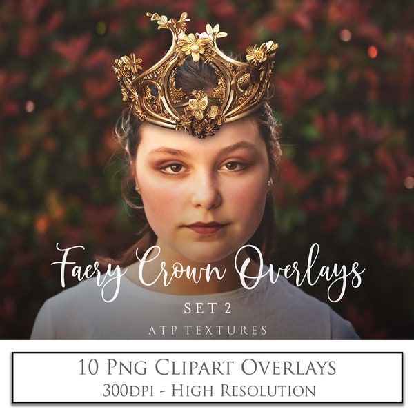 10 PNG OVERLAYS - Faery Crown Set 2 / Photo Overlay, AI Clipart, Scrapbooking, High Res, Photoshop, Tiara, Fine Art Photography
