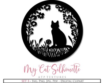 SVG Clipart - CAT CIRCLE Silhouette - No. 3 - Png, Jpg, Pdf, Cricut, Digital Scrapbooking, Paper Cut Template Print and Cut, Sublimation