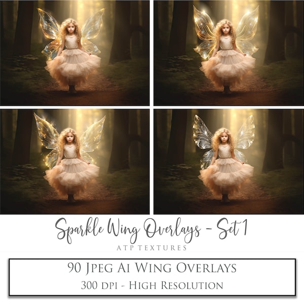 Photo Overlays 90 SPARKLE FAIRY WINGS Set 1  High Resolution, Photography Overlay, Photoshop Editing, Fantasy Art, Jpeg Overlays