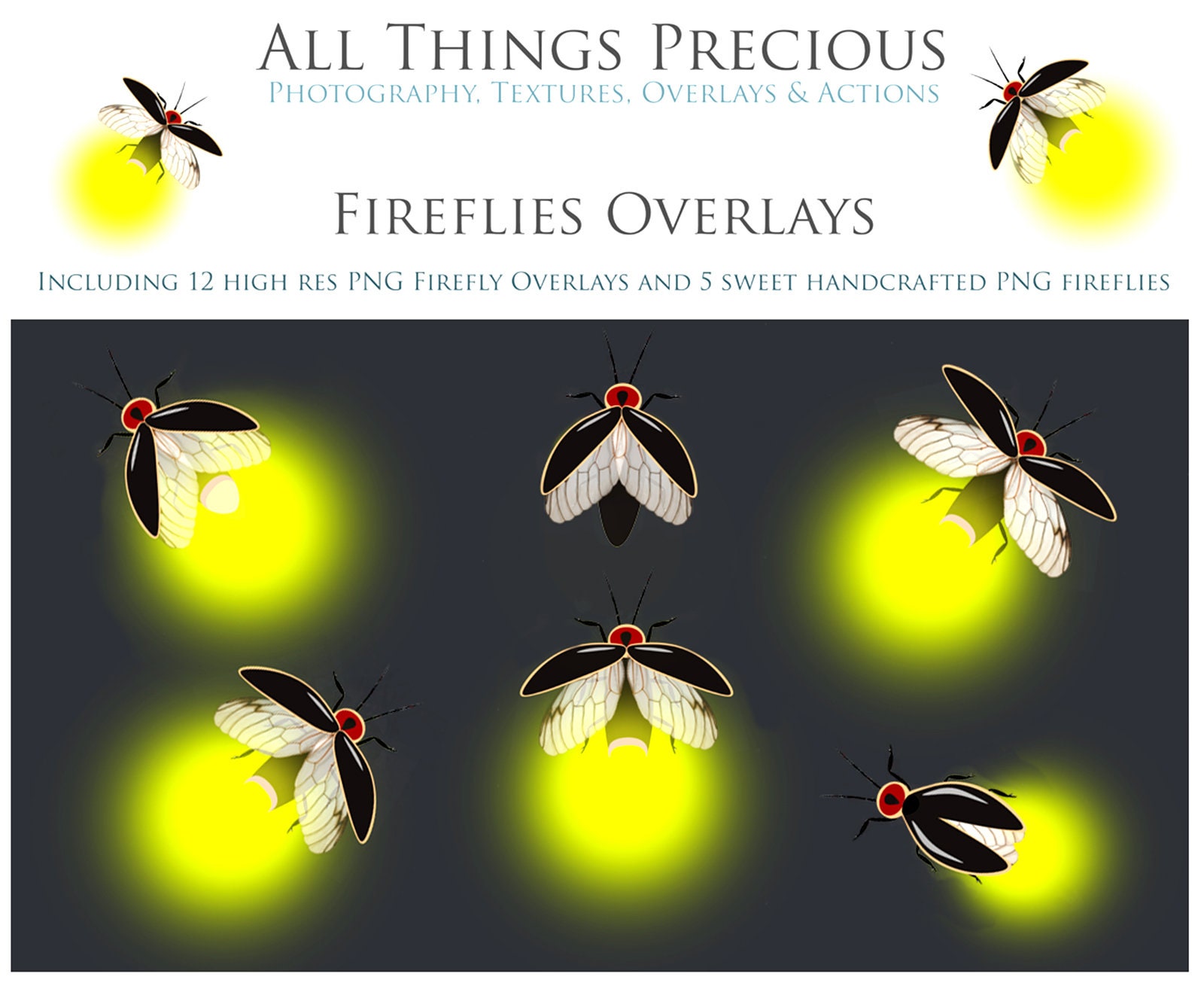 12 FIREFLY Overlays & 5 png LIGHTENING BUGS Digital Etsy