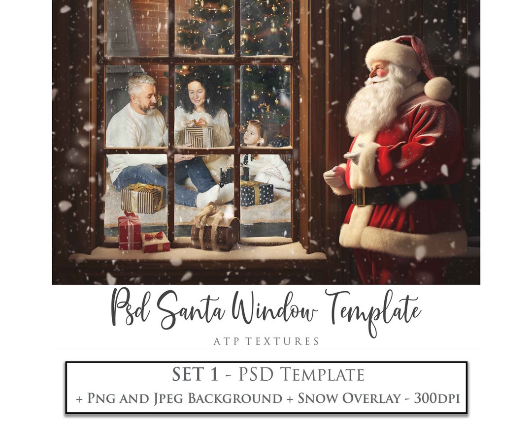 PHOTOSHOP TEMPLATE, Digital Background - SANTA Window Set 1 - Png, Jpeg ...