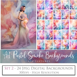 24 fundos digitais AI - PASTEL SMOKE Set 2 - fundo de foto, retrato de maternidade, cenário de retrato, sobreposições de Photoshop