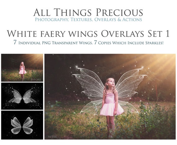 14 Png WHITE FAIRY WING Overlays Set 1 / Fairy Overlay, High Resolution Wings, Digital Photography, Realistic, Fantasy, Photoshop Edit Il_570xn