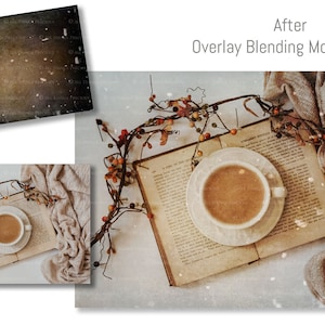 May include: A cup of coffee on a saucer sits on top of an open book with a brown knitted blanket and a garland of autumn leaves and berries. The book is open to a page with text. The background is a light grey.