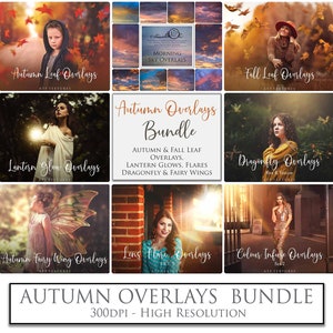 Fall Overlays, Digital BUNDLE, AUTUMN, No. 2 Photo Overlay, lamp light, Fairy wings, leaf, Dragonfly, Clipart, Png Photoshop, Leaves