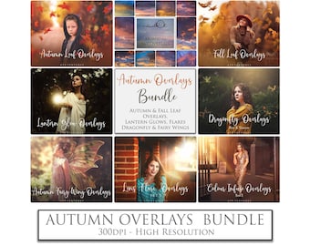 Fall Overlays, Digital BUNDLE, AUTUMN, No. 2 Photo Overlay, lamp light, Fairy wings, leaf, Dragonfly, Clipart, Png Photoshop, Leaves