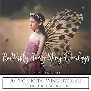 20 Png OVERLAYS - BUTTERFLY Fairy WINGS Set 3 / Digitalfotografie, Scrapbooking Clipart, Schmetterlinge, Flügel für Photoshop, Photo Overlay