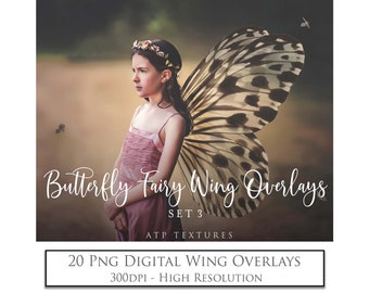 20 Png OVERLAYS - BUTTERFLY Fairy WINGS Set 3 / Digital Photography, Scrapbooking Clipart, Butterflies, Wings for Photoshop, Photo Overlay