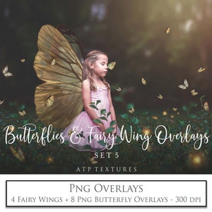 Digitale OVERLAYS - Png FEE WINGS & Schmetterlinge Set 5 / Fotografie, Scrapbooking, Schmetterling Clipart, Fee Overlay, Photoshop, Feenflügel