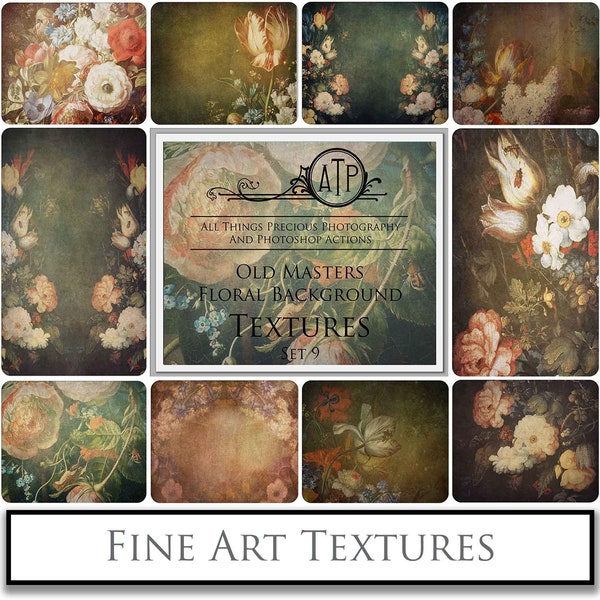 10 Fine Art TEXTURES - Old Masters FLORAL, Flower Background, Set 9 / Photography Texture, High Res, Digital Scrapbooking, Photo Overlay