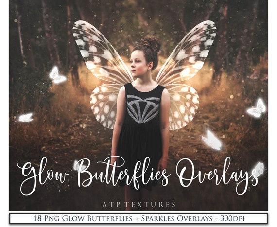 18 DIGITAL OVERLAYS - Png Glow BUTTERFLY Overlays / Photo Editing, Fantasy, White Butterflies, Photography, Digital Overlay, Photoshop Il_570xn