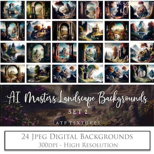 24 fondos digitales Ai - Conjunto de paisajes de viejos maestros 2 - Fondo fotográfico, telón de fondo vintage, superposiciones de Photoshop