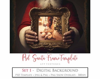 PHOTOSHOP TEMPLATE, Digital Background - SANTA Frame - Psd, No. 1 - Photo Edit, Christmas, For Photographers, Card Making, Ai Art, Printable