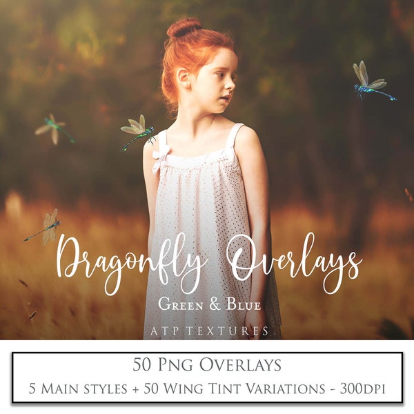 50 DRAGONFLY Png OVERLAYS - Green and Blue / Photoshop Overlays, Photo Clipart, Dragonflies Overlay, Digital Art, Photography