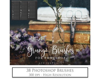 38 Photoshop Brushes, Grunge Textures / Digital Scrapbooking, Texture,  Photography Brushes, High Resolution, Textured Overlays
