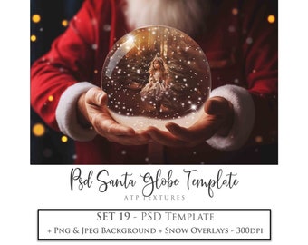PHOTOSHOP TEMPLATE, Digital Background - Snow Globe - Santa Psd Template, No. 19 - Png, Jpeg, Photo Overlay, Christmas Clipart, Scrapbooking