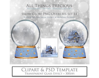 32 PNG OVERLAYS, PHOTOSHOP, Psd Template, Christmas Snow Globe No.14 / Digital, Scrapbooking Clipart, High Res, Photo Overlay, Dome
