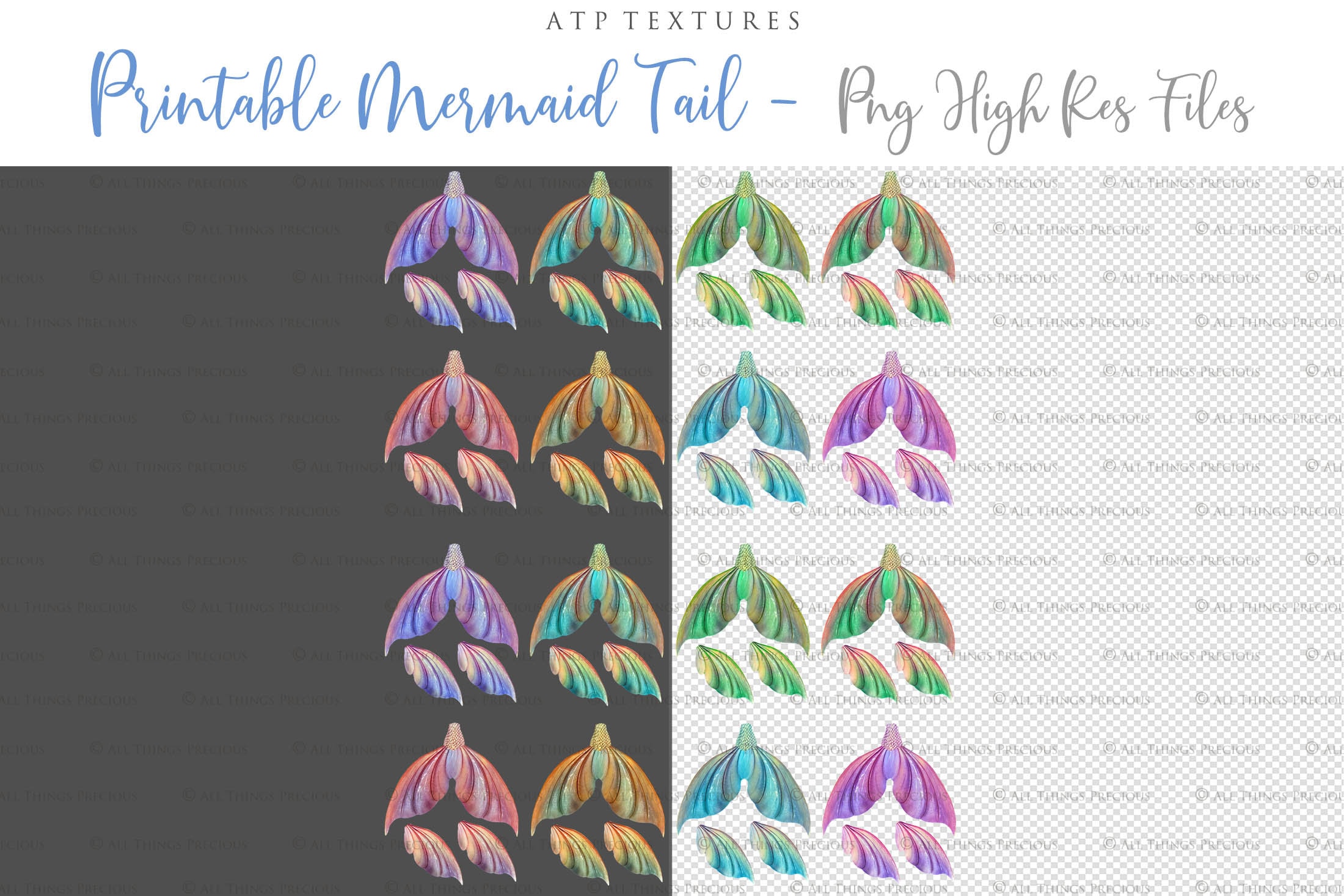PRINTABLE MERMAID TAIL Set 1 - Scrapbooking, Digital Fins, Print ...