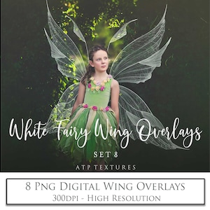 Png Digital OVERLAYS FAIRY WINGS - White Set 8 /  Photoshop Overlay, High Resolution, Photography Editing, Fantasy Art