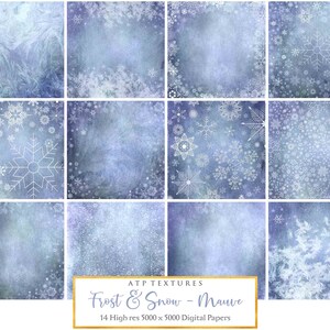 14 papiers numériques - Givre et neige, Mauve pour scrapbooking, fabrication de cartes, neigeux, brouillard, glace, papier de fond de Noël. Textures ATP