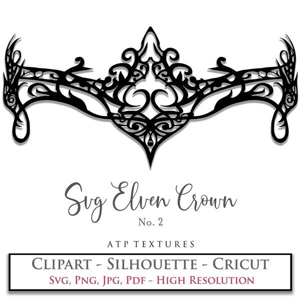 SVG Clipart ELVEN CROWN No. 2 Silhouette, Cricut, Template, Pattern, Png, Jpg, Digital Scrapbooking, Print and Cut, Fairy Tiara, Elf, Ai Art