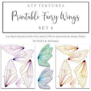 PRINTABLE FAIRY WINGS Set 4 - Scrapbooking Clipart, Digital Wing, Print, Cosplay, Photoshop Png, Art Doll Faery, Child Costume, Pattern