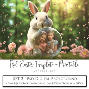 Digitaler Hintergrund, Osterhase Vorlage 2, Psd-Datei Photoshop, Png-Overlays, Kaninchenkarte druckbare, transparente Fotografiekugel, Ai Art