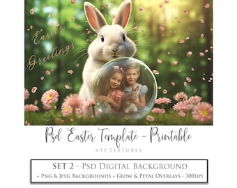 Digital Background, Easter Bunny Template 2, Psd File Photoshop, Png Overlays, Rabbit Card Printable, Transparent Photography Globe, Ai Art