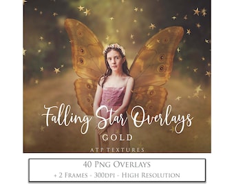 40 Digital OVERLAYS, Gold STARS, Png Clipart, Photo Overlay, Scrapbooking, Clipart, Photoshop, Christmas Star
