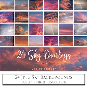 24 SOVRAPPOSIZIONI CIELO - Set 2 - Arcobaleno, Sovrapposizione cielo, Alba, Tramonto, Fotografia digitale, Scrapbooking, Sfondo, Sovrapposizioni Photoshop