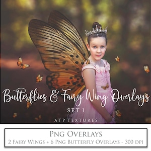 Png OVERLAYS - FAIRY WINGS and Butterfly Set 1 / Fine Art Photography, Scrapbooking Clipart, Digital Butterflies Overlay, Photoshop