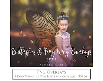 Png OVERLAYS - FAIRY WINGS and Butterfly Set 1 / Fine Art Photography, Scrapbooking Clipart, Digital Butterflies Overlay, Photoshop