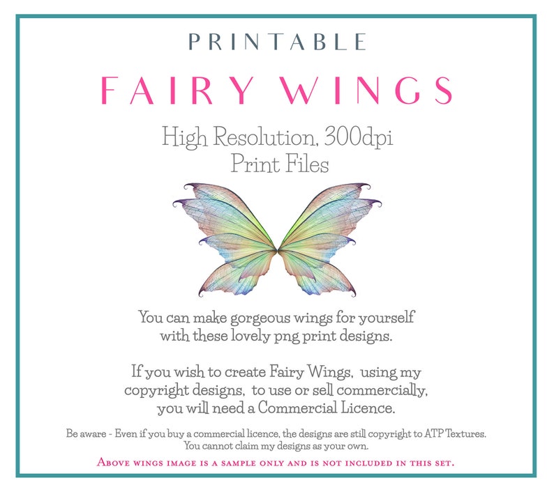 A4 PRINT FAIRY WINGS Set 2 Png Clipart, jewellery Making, Fairy Wing Template, Photoshop, Art Doll Wings, Printable, Earrings Craft image 5