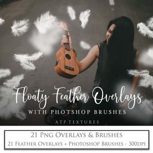 21 FLOATY FEATHER Overlays & Photoshop BRUSHES / Photo Overlay, White Feathers, Png Clipart, Digital Background, High Resolution