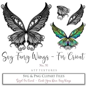 SVG FAIRY WINGS No. 91 - voor Cricut Maker, individuele vleugelonderdelen, kostuum, cosplay patroon, print, png digitaal, uitgesneden, png clipart