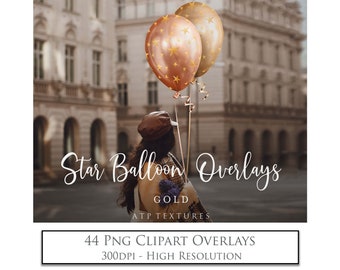 Png OVERLAYS - BALLOON CLIPART - Gold Stars / Photo Overlay, Texture Overlay, Photoshop Clipart, Digital Scrapbooking