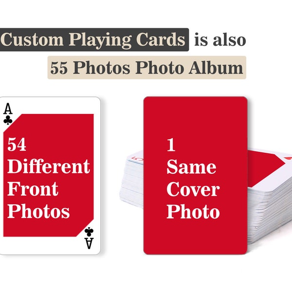 Cartes à jouer personnalisées - Cartes à jouer personnalisées, jeu de cartes, poker, jeux de cartes, album de 55 photos, cadeau de mariage, cadeau d'anniversaire, cadeau de naissance